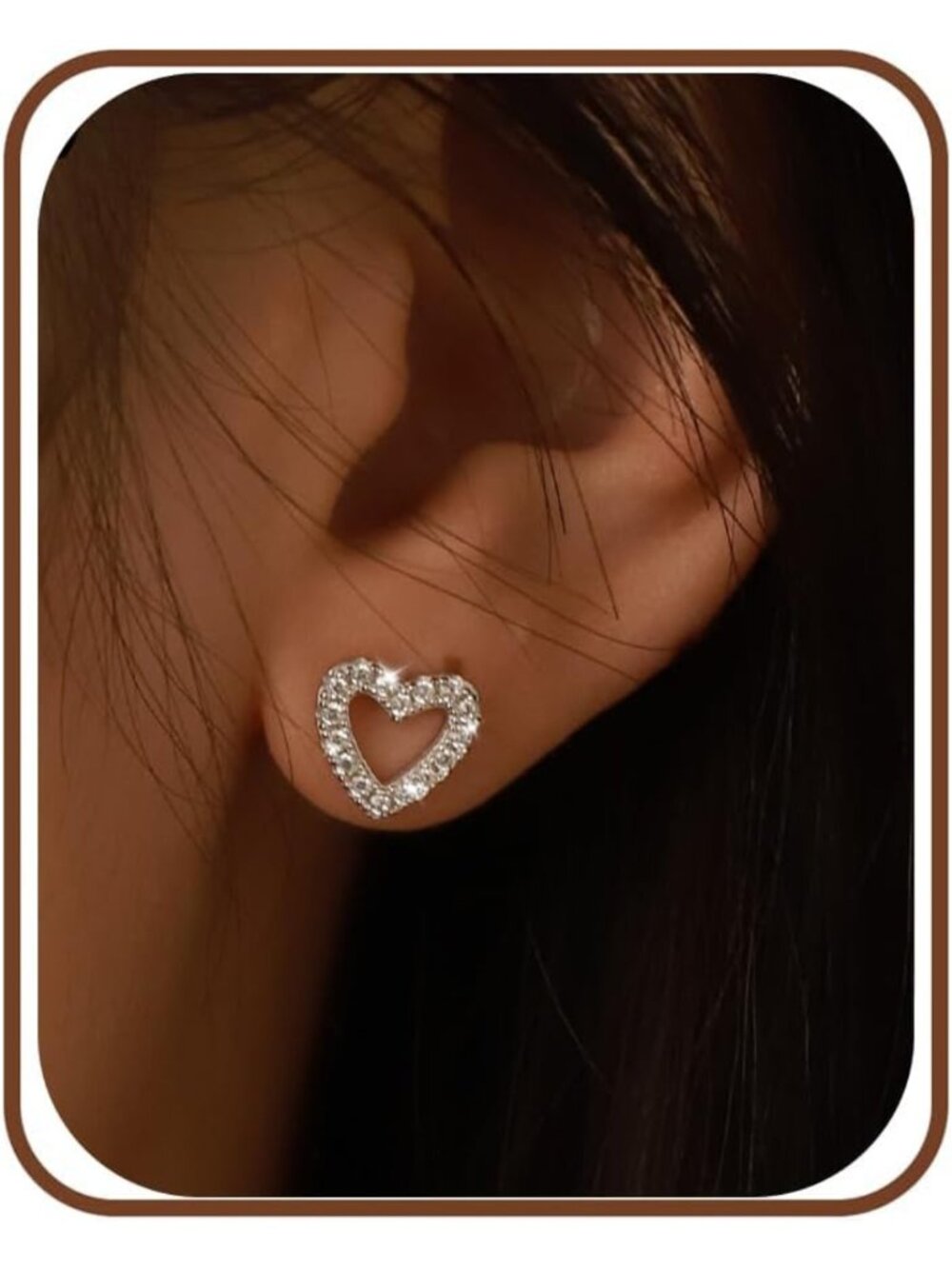 Dainty 925 Sterling Silver Heart Earrings - Open CZ Heart Studs for Women
